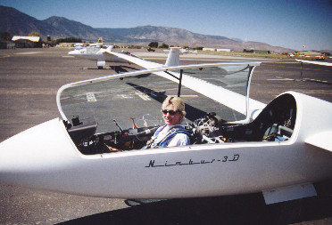 Elizabeth in Glider after flight in Nevada